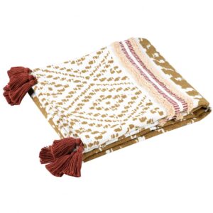 plaid etnico con pon pon rosso e bianco