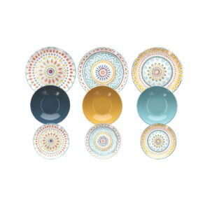 servizio tavola piatti multicolore