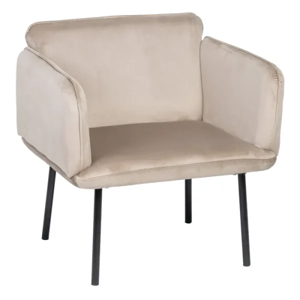 Poltrona velluto beige con gambe in metallo