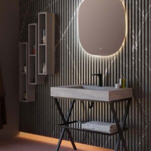 Composizione idea comp 05 con lavabo hpl e cavalletto in ferro L100xP45