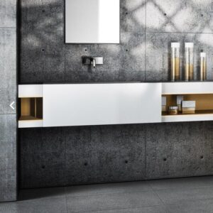 Mobile e lavabo integrato in Corian L130xP49