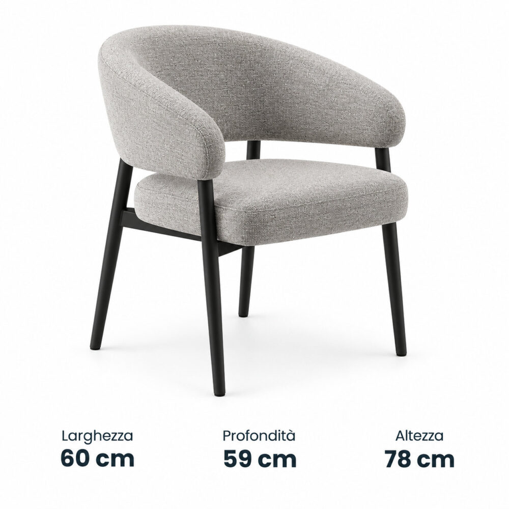 Poltroncina da pranzo Kansas in tessuto grigio mélange