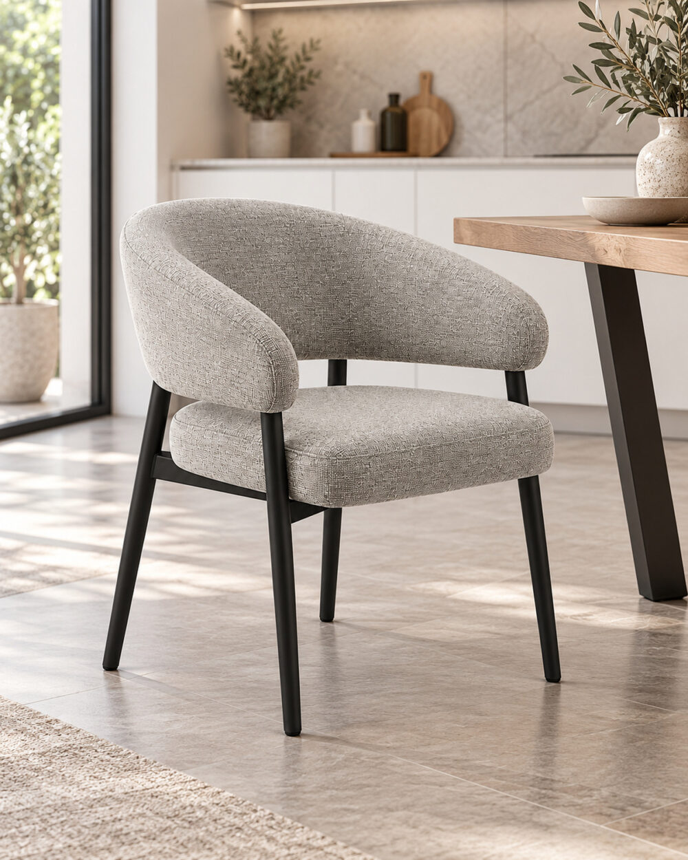 Poltroncina da pranzo Kansas in tessuto grigio mélange