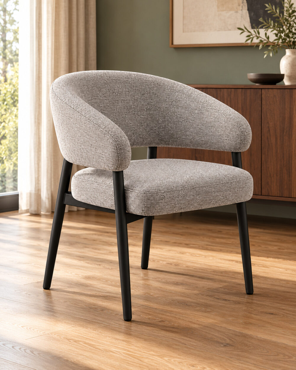 Poltroncina da pranzo Kansas in tessuto grigio mélange