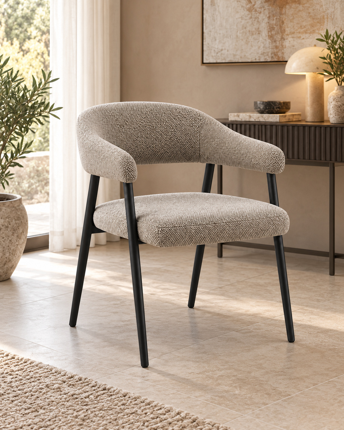 Poltroncina da pranzo Berlino in tessuto stone
