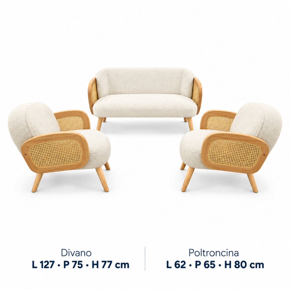 Set divano e due poltroncine bianco