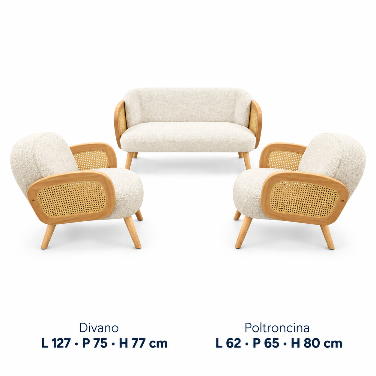 Set divano e due poltroncine bianco